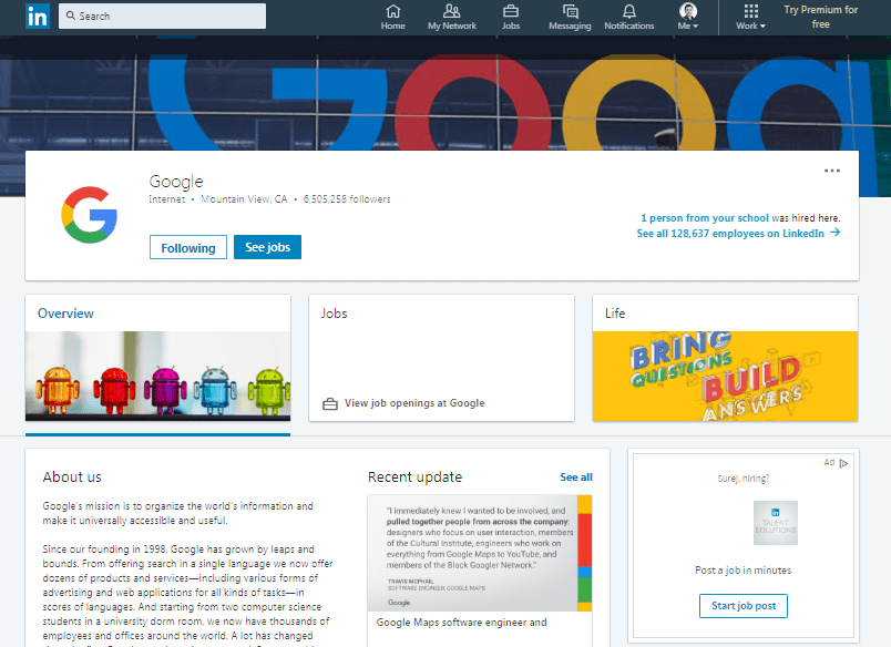 Linkedin Company Page