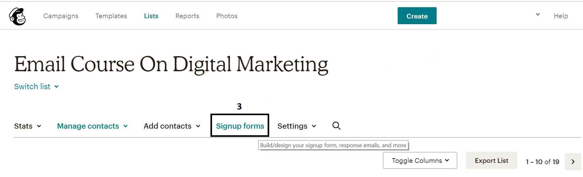 sign up forms on mailchimp