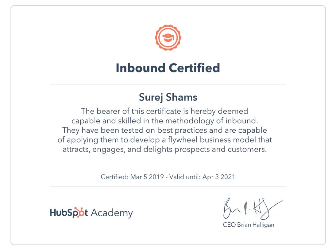 HubSpot Inbound Certificate